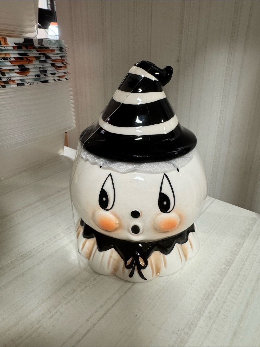 Johanna Parke Ceramic Halloween Ghost Jar in Black and White